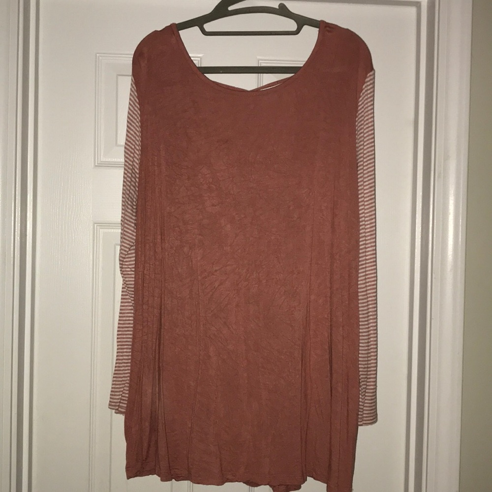 Pink and white striped top with low lace up back